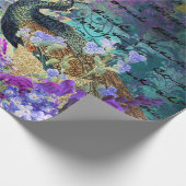 Peacock en Purple Flowers Cadeaupapier (Hoek)
