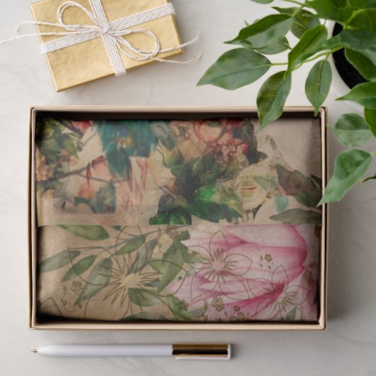 Peacock en Roze Magnolia Langere  Ephemera Tissuepapier (Geschenk)