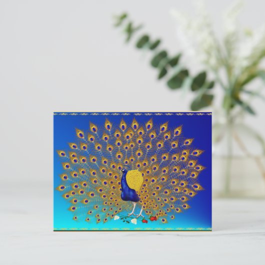 Peacock en Rozen Briefkaart (Staand voorkant)