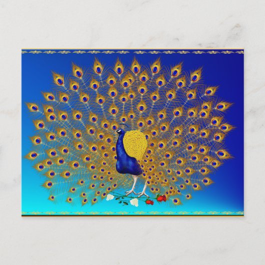 Peacock en Rozen Briefkaart (Voorkant)