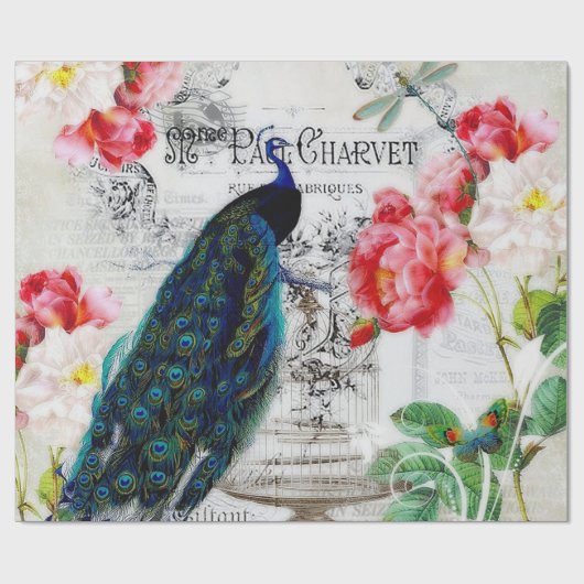 Peacock en rozen cadeaupapier (Vlak)