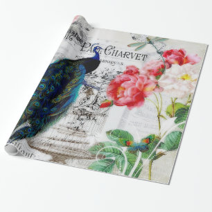 Peacock en rozen cadeaupapier