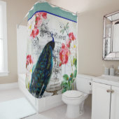 Peacock- en rozen douchegordijn (In situ)