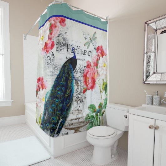  Peacock- en rozen douchegordijn (In situ)