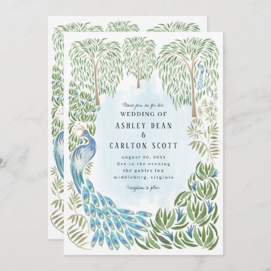 Peacock en uitnodiging tot het wekken van wilde br (Voorkant / Achterkant)