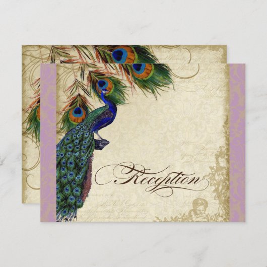 Peacock en Veer Formele Ontvangst Nodig Lavender u Kaart (Voorkant / Achterkant)