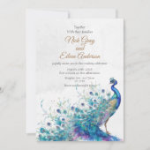 Peacock en veren bruiloft uitnodiging (Voorkant)