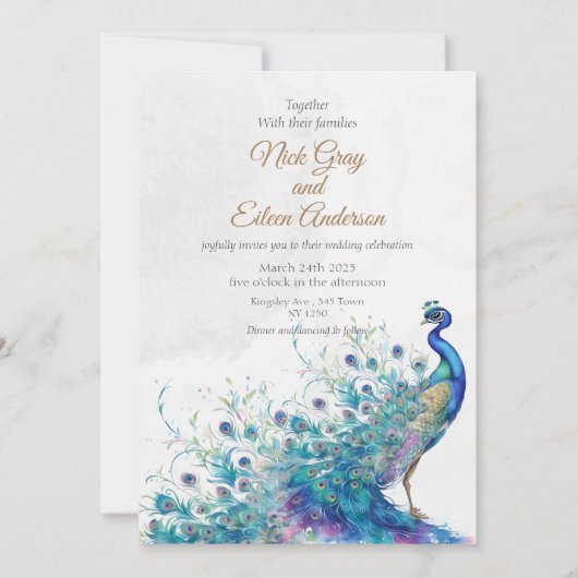 Peacock en veren bruiloft uitnodiging (Voorkant)