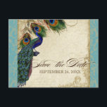 Peacock en veren Formaal sparen de Datum Aqua Blue Aankondigingskaart<br><div class="desc">PAPIERSELECTIE: Briefkaarten worden afgedrukt op een zeer mooie, zeer zware voorraad die glanzend is aan de voorkant en matte afwerking aan de achterkant. KLEUR PALETTE: tan, royal blue, green, en roest. DESIGN: Dit antiek , geïnspireerde bruiloft collectie heeft een compleet geheel van producten en kan in verschillende kleuren worden gemaakt....</div>