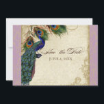 Peacock en veren Formaal sparen de Datum Aqua Blue Kaart<br><div class="desc">PAPIERSELECTIE: Dit is te zien op basispapier, een andere geweldige keuze zou zijn "metallisch ijs", een schoon wit, gepeld grijs oppervlak. Het zou ook mooi zijn op "Champagne Metallic" linen, vilt of een van de andere keuzes. COLOR PALETTE: plumlavendel, tan, rokerblauw, groen en roest. ONTWERP: Deze antiek vintage inspireerde sparen...</div>