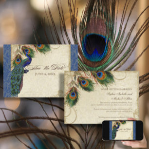 Peacock en veren Formal Save the Date Navy Blue Kaart