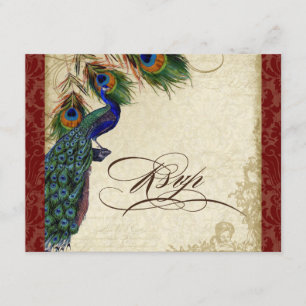 Peacock en veren Formele RSVP-respons Burgundy RSVP Kaartje
