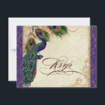 Peacock en veren Formele RSVP-respons Paars RSVP Kaartje<br><div class="desc">PAPIERSELECTIE: Dit is te zien op basispapier, een andere geweldige keuze zou zijn "metallisch ijs", een schoon wit, gepeld grijs oppervlak. Het zou ook mooi zijn op "Champagne Metallic" linen, vilt of een van de andere keuzes. COLOR PALETTE: diep paars, tan, rokerblauw, groen en roest. ONTWERP: Deze antiek geïnspireerde RSVP-reactiekaart...</div>