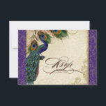 Peacock en veren Formele RSVP-respons Paars RSVP Kaartje<br><div class="desc">PAPIERSELECTIE: Dit is te zien op basispapier, een andere geweldige keuze zou zijn "metallisch ijs", een schoon wit, gepeld grijs oppervlak. Het zou ook mooi zijn op "Champagne Metallic" linen, vilt of een van de andere keuzes. COLOR PALETTE: diep paars, tan, rokerblauw, groen en roest. ONTWERP: Deze antiek geïnspireerde RSVP-reactiekaart...</div>