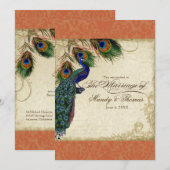 Peacock en veren Plechtige bruiloft Nodig Sinaasap Kaart (Voorkant / Achterkant)