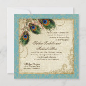 Peacock en veren Plechtige bruiloft Noite Aqua Blu Kaart (Achterkant)