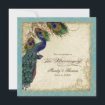 Peacock en veren Plechtige bruiloft Noite Aqua Blu Kaart<br><div class="desc">PAPIERSELECTIE: Dit is te zien op basispapier, een andere geweldige keuze zou zijn "metallisch ijs", een schoon wit, gepeld grijs oppervlak. Het zou ook mooi zijn op "Champagne Metallic" linen, vilt of een van de andere keuzes. COLOR PALETTE: aqua blue, azure, tan, crème, koningsblauw, groen en roest. ONTWERP: Dit antiek...</div>