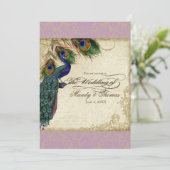 Peacock en veren Plechtige bruiloft Noite Aqua Blu Kaart (Staand voorkant)
