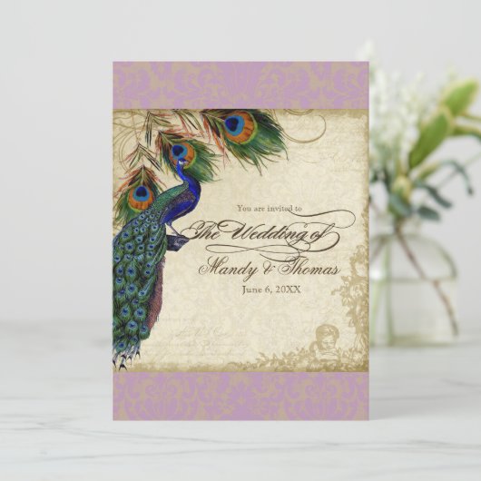 Peacock en veren Plechtige bruiloft Noite Aqua Blu Kaart (Staand voorkant)