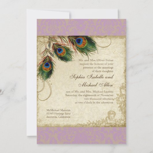 Peacock en veren Plechtige bruiloft Noite Aqua Blu Kaart (Achterkant)