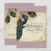 Peacock en veren Plechtige bruiloft Noite Aqua Blu Kaart (Voorkant / Achterkant)