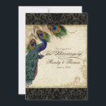 Peacock en veren Plechtige bruiloft Noite Black Kaart<br><div class="desc">PAPIERSELECTIE: Dit is te zien op basispapier, een andere geweldige keuze zou zijn "metallisch ijs", een schoon wit, gepeld grijs oppervlak. Het zou ook mooi zijn op "Champagne Metallic" linen, vilt of een van de andere keuzes. COLOR PALETTE: zwart, tan, crème, koninklijk blauw, groen en roest. ONTWERP: Dit antiek ,...</div>