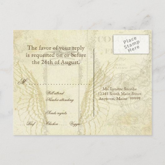 Peacock en veren Plechtige bruiloft RSVP Reactie Uitnodiging Briefkaart (Achterkant)