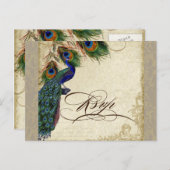 Peacock en veren Plechtige bruiloft RSVP Reactie Uitnodiging Briefkaart (Voorkant / Achterkant)
