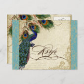 Peacock en veren Plechtige bruiloft RSVP Reactie Uitnodiging Briefkaart (Voorkant / Achterkant)