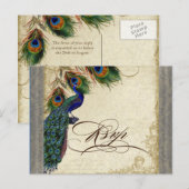 Peacock en veren Plechtige bruiloft RSVP Reactie Uitnodiging Briefkaart (Voorkant / Achterkant)