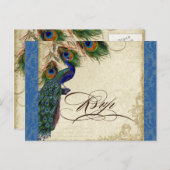 Peacock en veren Plechtige bruiloft RSVP Reactie Uitnodiging Briefkaart (Voorkant / Achterkant)