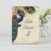 Peacock en veren Plechtige bruiloft Tabel Nummer 5 Kaart (Staand voorkant)