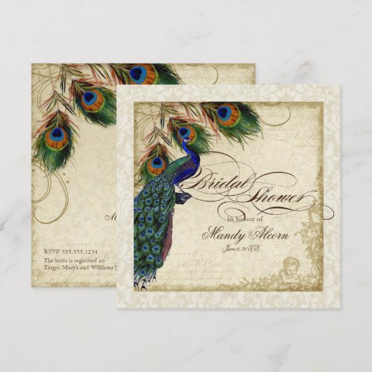 Peacock en Vrijgezellenfeest van veren nodigen Cre Kaart (Voorkant / Achterkant)