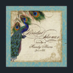 Peacock en Vrijgezellenfeest van veren Noite Aqua  Kaart<br><div class="desc">PAPIERSELECTIE: Dit is te zien op "basispapier", een andere geweldige keuze zou zijn "metallisch ijs", een schoon wit, gepegyleerd schimmeloppervlak. Het zou ook mooi zijn op "Champagne Metallic" linen, vilt of een van de andere keuzes. KLEUR PALETTE: aqua blauw, tan, royal blue, green, and roest. DESIGN: Dit antiek , geïnspireerde...</div>