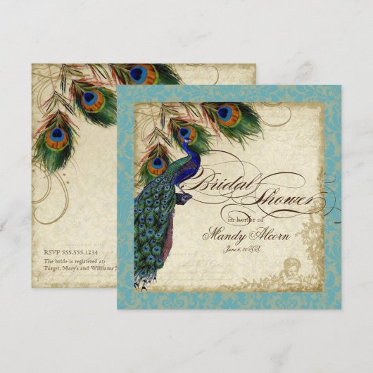 Peacock en Vrijgezellenfeest van veren Noite Aqua  Kaart (Voorkant / Achterkant)