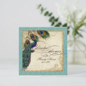 Peacock en Vrijgezellenfeest van veren Noite Aqua  Kaart (Staand voorkant)