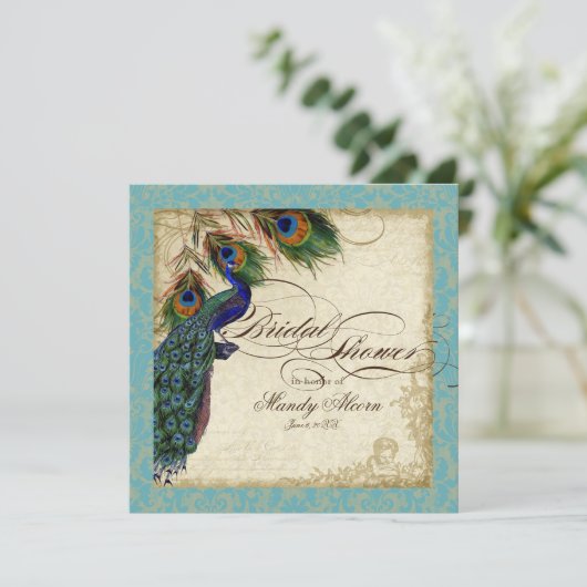 Peacock en Vrijgezellenfeest van veren Noite Aqua  Kaart (Staand voorkant)
