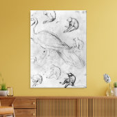 Peacock en zes apen canvas afdruk (Insitu (Woonkamer))