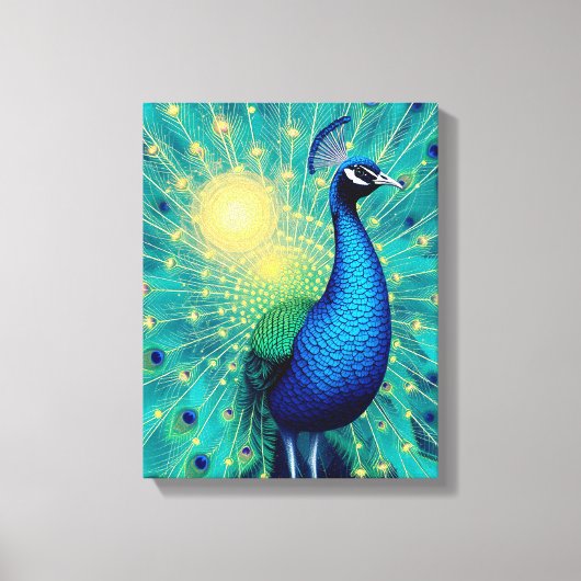 Peacock Energies in Bloom – Premium Wrapped Canvas (Voorkant)