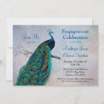 Peacock Engagement Party  Blue Kaart<br><div class="desc">Een elegante verlovingspartijuitnodiging met een  pauw in prachtige huiden op een geschilderde achtergrond.</div>