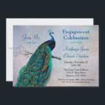 Peacock Engagement Party  Blue Kaart<br><div class="desc">Een elegante verlovingspartijuitnodiging met een  pauw in prachtige huiden op een geschilderde achtergrond.</div>