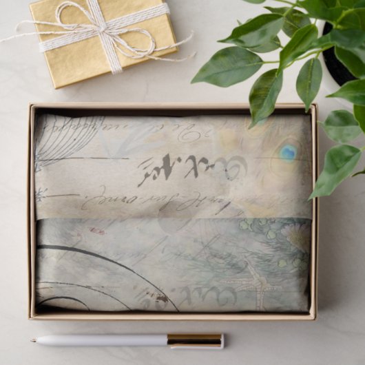 Peacock Ephemera Decoupage Paper left Tissuepapier (Geschenk)