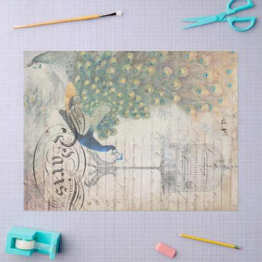 Peacock Ephemera Decoupage Paper left Tissuepapier (Craft)
