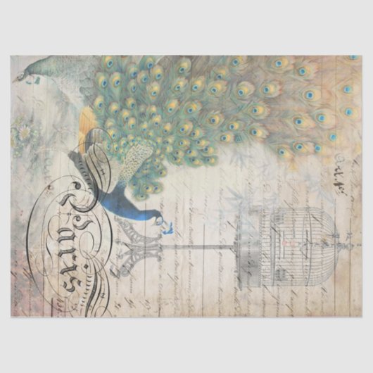 Peacock Ephemera Decoupage Paper left Tissuepapier (Voorkant)