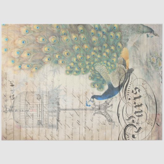 Peacock Ephemera Decoupage Paper right Tissuepapier (Voorkant)