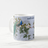 Peacock Ephemera Elegant Blue  Graphic Art Koffiemok (Voorkant links)