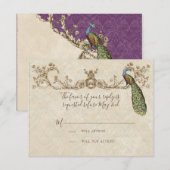 Peacock & Etsen Bruiloft RSVP Kaart (Voorkant / Achterkant)