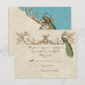 Peacock & Etsen Bruiloft RSVP Kaart (Voorkant / Achterkant)