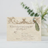 Peacock & Etsen Bruiloft RSVP Kaart (Staand voorkant)