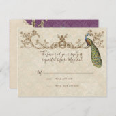  Peacock & Etsen Bruiloft RSVP Kaart (Voorkant / Achterkant)